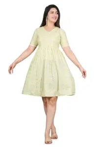 PE FASHION Women's Floral Printed Casual A-Line Dress | Comfortable Summer Wear with Short Sleeves (COTTON-C12-XL)