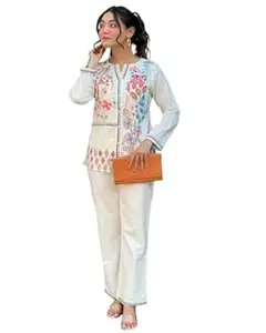 The King Shope Women's Cotton Embroidery Straight Kurti with Pant Set