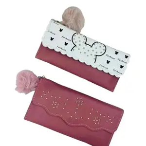 Soft Leather Women's Purse Hand Wallet Hand Clutch Coin Card Slot Zip Handbag (Pack of 4)