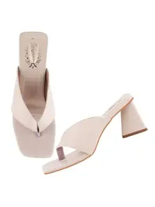 Shoetopia Women's Cream Block Heel Thong Sandals – Lilac Slip-On Square Toe Heels Design Stylish Comfortable, Durable– Perfect for Casual & Party EU37