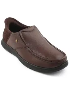 Liberty Healers S201 02 Casual Non Lacing Moccasin Shoes for Men with EVA Sole| Suitable for Wedding Office Wear | Durable Lightweight and Cushioned Footbed | Shock Absorption (Brown 41 EU)
