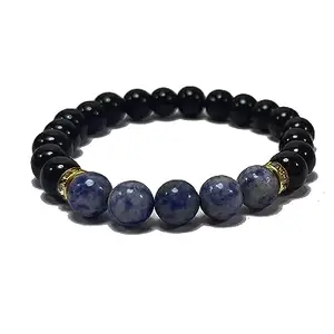 Sodalite & Black Obsidian Bracelet Round for Reiki Healing and Crystal Healing