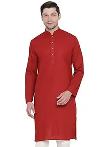 VASTRAMAY Mens Cotton Linen Kurta - Timeless Elegance for Festivals & Events | Plain Solid Full Sleeves Mandarin Collar Kurta | Traditional Indian Outfit