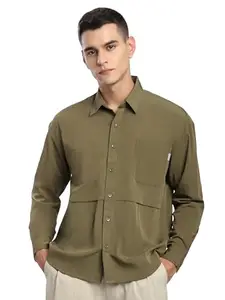 BEYOUNG Tan Brown Pleated Shirt for Men