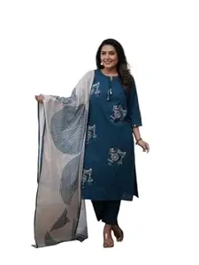 Women's Chanderi Silk Embroidery kurti set for woman Kurta Pant Set with pure cotton Dupatta for Women 3 Piece Festive Kurti Set