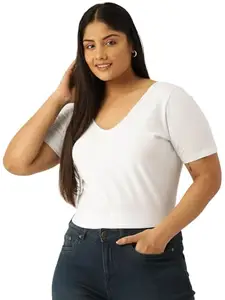 theRebelinme Plus Size Women's White Color Short Sleeves Crop Top(XXXL)