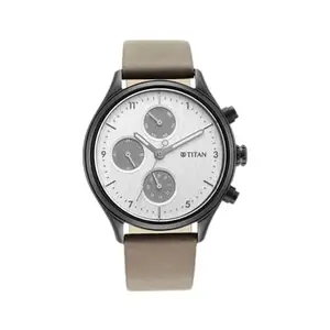 Titan Men Leather Analog Silver Dial Watch-1803Nl02, Band Color-Gray