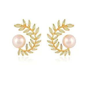 Ratnavali Jewels Earrings Mint American Diamond Gold Plated Pearl Drop Fashion Earring For Women/Girls
