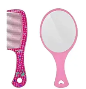 Feelhigh Mini Hair Comb For Hair Styling With Hand Mirror For Makeup, Comb With Mirror (Pink)