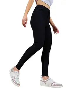 Miss Chase Women's Skinny Fringed Detailing High Rise Solid Cropped Stretchable Denim Jeans (MCAW24DEN91-16-62-34, Black, 34)