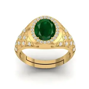 LMDLACHAMA 4.25 Ratt/5.25 Carat Natural Emerald/Panna Loose Gemstone Gold Plated Adjustable Ring for Women's and Men's (Lab - Approved)-4.25