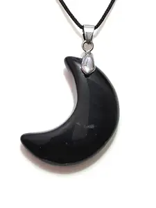 ASTROGHAR Natural Black Tourmaline Moon Shaped Crystal Pendant For Men And Women