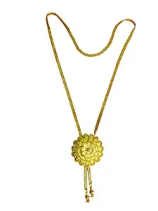 Elegant Gold-Toned Floral Pendant Necklace with Mesh Chain, Dangling Crystal Beads