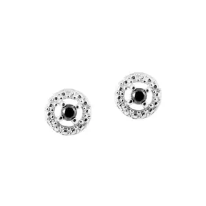 Hiflyer Jewels Natural Black Diamond Round Stud Earring In 925 Sterling Silver, 925 Stamp Jewelry For Her | Gifts For Women And Girls