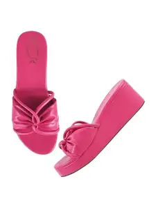 Shoetopia Women's Girls Stylish Slip on | Light Weight & Comfortable with Cushioned Footbed Wedges for Casual/Festive/Daily & Outdoor Sandal-Pink-EU36
