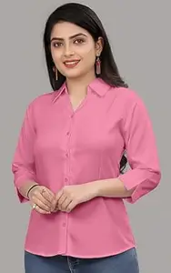 Formal Cotton Blend Shirt for Women with 3/4 Sleeve for Casual Wear