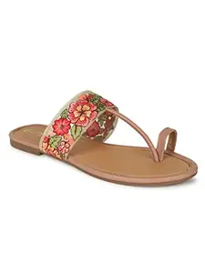 Panahi Women Salmon Pink Kolhapuri One Toe Flats