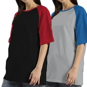 THE BLAZZE Women's Cotton Stylish Oversized Round Neck Half Sleeve Drop Shoulder Loose Fit T Shirts L132 UB0132 ( 40 , BLRE_GYRB )