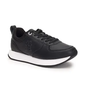 Tommy Hilfiger Leather Solid Black Women Flat Sneakers (F23HWFW202) Size- 36