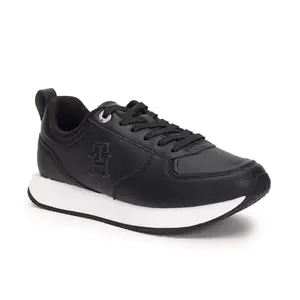 Tommy Hilfiger Leather Solid Black Women Flat Sneakers (F23HWFW202) Size- 37