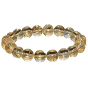 RRJEWELZ Natural Citrine 10mm Round Shape Smooth Cut Beads 7.5 Inch Stretchable Bracelet For Men & Women. Unisex Bracelet For Healing, Meditation, Prosperity, Gift & Luck|STBR_RR_10969_7.5