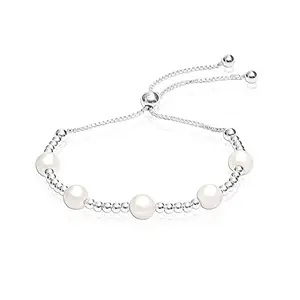 Amazon Brand - Nora Nico 925 Sterling Silver BIS Hallmarked Simulated Pearl Beaded Bolo Bracelet for Women
