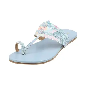 Mochi Women Blue Ethnic Synthetic Sandals Uk/5 Eu/38 (32-237)