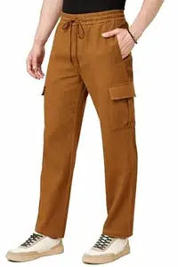 RIKSAW Men's Cargo Polyester Pants for Men || Regular Fit Mid Rise Cargo Joggers Solid Pants (CG_05)