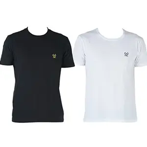 VIMAL JONNEY Round Neck Multicolor Cotton Tshirts for Men(Pack of 2)-T-Black_White_02-S