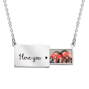 Peora Silver Plated I Love You Pendant Secret Photo Locket Chain Necklace Jewellery For Men & Women
