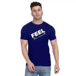 Men's Round Neck T-Shirt | Ideal for Gym, Sports, Casual Outings, or Lounge Wear -Large Navy Blue-L_5271.