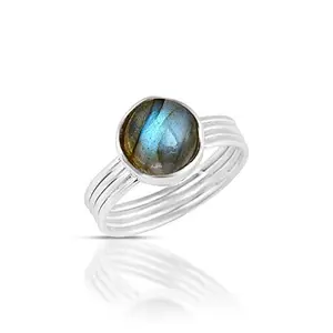 MAHAL JEWELS Blue Flashy Labradorite Round Gemstone 925 Sterling Silver Elegant Statement Ring For Women & Girls