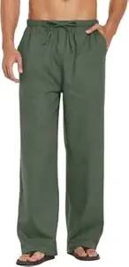 CB-COLEBROOK Mens Casual Linen Pants Elastic Waist Pants Drawstring Summer Beach Yoga Linen Trouser | Loose Fit Track Pants