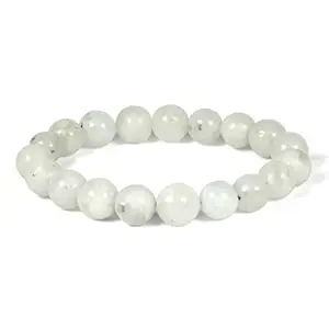 Crystu Natural Rainbow Moonstone Bracelet Crystal Stone 10mm Round Bead Bracelet for Reiki Healing and Crystal Healing Stone (Color : off White)