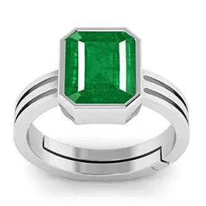 APSSTONE 4.25 Ratti 3.00 Carat AA++ Quality Natural Emerald Panna Gemstone Silver plated Adjustable Ring for Men And Women's