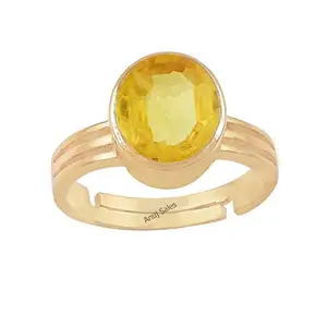 Anuj Sales 9.00 Ratti 8.50 Carat Natural Yellow Sapphire Pukhraj Gemstone Panchdhatu Adjustable Gold Plated Ring Astrological Purpose for Men and Women {Lab Certified}
