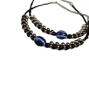 OM COLLECTIONS Exclusive Evil Eye Nazariya Payal, Anklet, with Black & Silver Beads, Crystal For Women and Girls (Black 1)