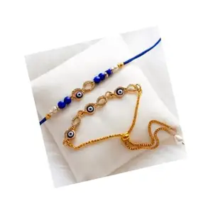 Natasha shop24 Bhaiya Bhabhi Evil Eye Rakhi Magnet Combo Set for BRother Designer Rakhi for Unisex Adult Rakshabandhan Bracelet Evil Eye Hand Set with Surprise Gift