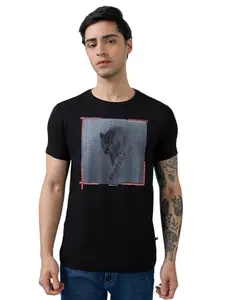 Status Quo Men's Animal Printed Round Neck Short Sleeves Regular Fit Tshirt | Pure Cotton | Animal Printed | Half Sleeves | Regular Fit | Black | 4XL Size
