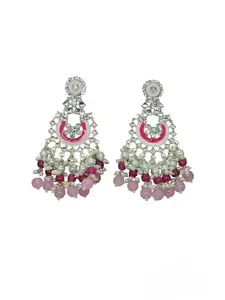 Soniya Crafts Statement Handcrafted Gold Plated Kundan Light & Dark Pink Pearl Dropdown Chandelier Earrings & Women & Girls (Light & Dark Pink)