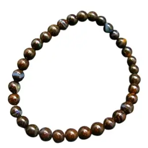 RRJEWELZ Natural Boulder Opal 6mm Round Shape Smooth Cut Beads 7.5 Inch Stretchable Bracelet For Men & Women. Unisex Bracelet For Healing, Meditation, Prosperity, Gift & Luck|STBR_RR_10476_7.5