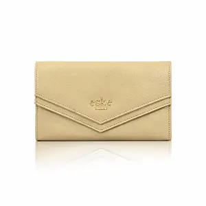 eske Bianca - Envelope Wallet - Genuine Leather - Holds Cards, Coins and Bills - Compact Design - Pockets for Everyday Use - for Women (Light Gold)