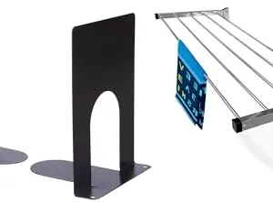 CONCEPT & SOLUTIONS Metal Bookend for Office, Home, Bedroom | Set of 2 | Black and 5 Pipes x 5 Feet -Foldable Wall Mounted Cloth Dryer/Clothes Stand (6 Pipes, 5 feet) Combo Pack|CS-90