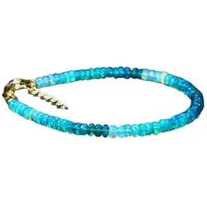 Gems_Hub Gold Plated Bracelet with Green Smooth Green Fire Ethiopian Opal Beads – Rondelle 3.5mm – For Men & Women|FIZA_LINK_03455