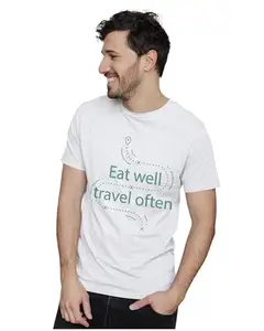 ALLEN BLACK Men's & Women's Regular Fit T-Shirt Eat Well Travel Often Quote 100% Cotton Unise T-Shirt White_TRAVELOMQ3-White 3XL Men Round_
