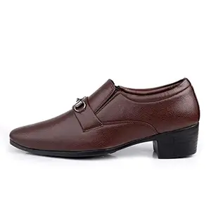 Baxxico Men's Height Increasing Brown Formal Buckle Slip-on Moccasin Shoes-10UK