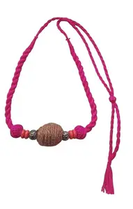 RUPKATHA FASHION Traditional German Oxidized Silver Work Stylish Pink Thread Chain Chandbali Handmade Jute Dori Boll Pendant Necklace For Women/Adjustable Long 30"