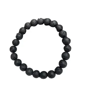 Rare Gems Gallery Natural Lava Stone Bracelet Igl Tested Original Certified लावा स्टोन ब्रेसलेट ओरिजिनल सर्टिफाइड Strung in A Stretchable Cord Black Jwalamukhi Bracelet Original for Men & Women