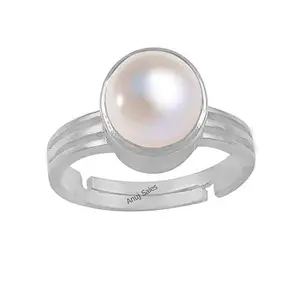Anuj Sales South Sea Pearl 13.00 Carat Natural Pearl Gemstone Original Certified Moti Adjustable Astrological panchhdhaatu/Ashtadhatu Silver Plated Ring for Men and Women