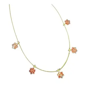 navrabeads Sunlit Blossom AD Flower Pendant on Invisible Wire, Elegant Orange Necklace for Women, Stylish Jewelry for Weddings, Parties & Festive Glamour